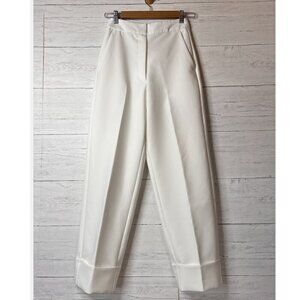 Zara Pants Womens SZ XS White Turned Up Cuff Straight Leg Lined Business Modern
